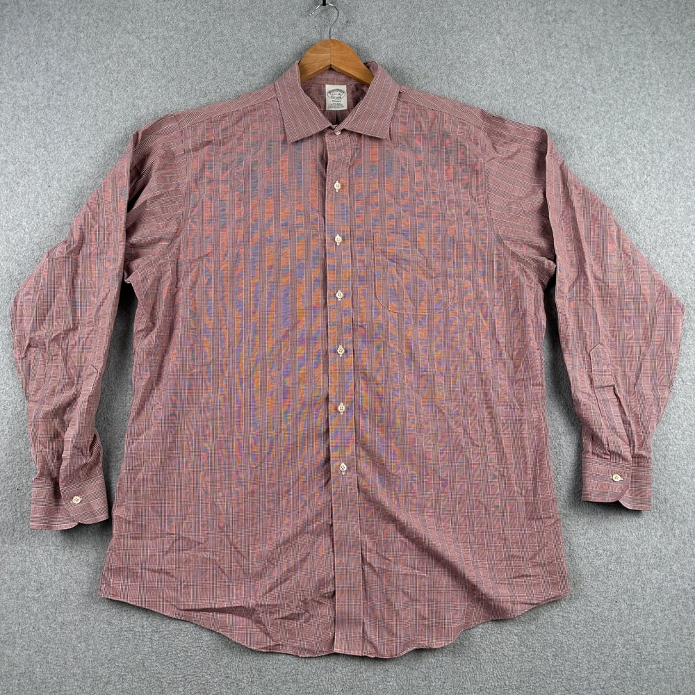 Brooks Brothers Dress Shirt Mens 17.5 36 Red Regent Non-Iron Supima Cotton Plaid